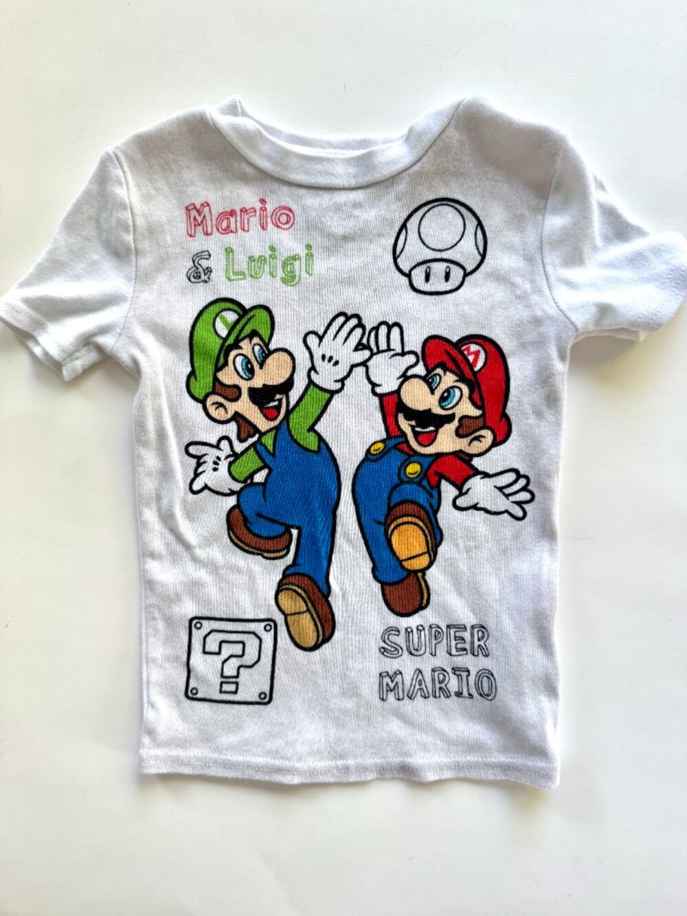 Super Mario & Luigi Pajama Top Tee White Boys 4T
